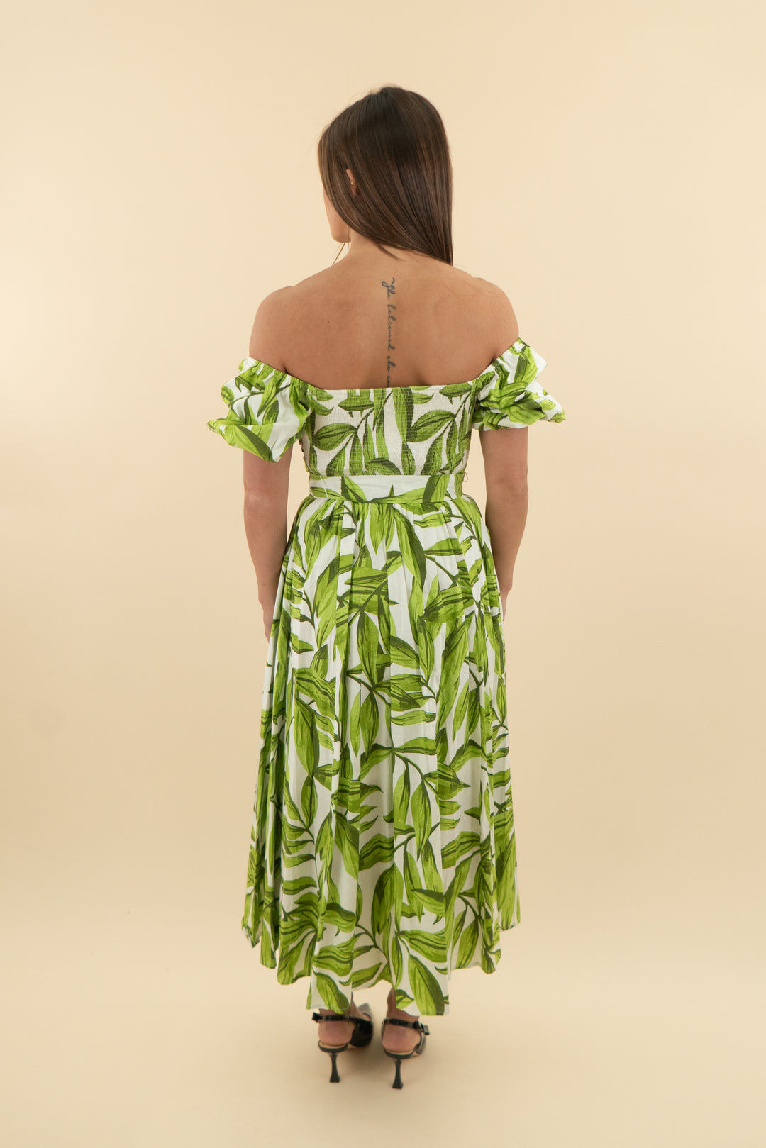 Flying Tomato White & Green Leaf Midi Dress (s; retail $84)