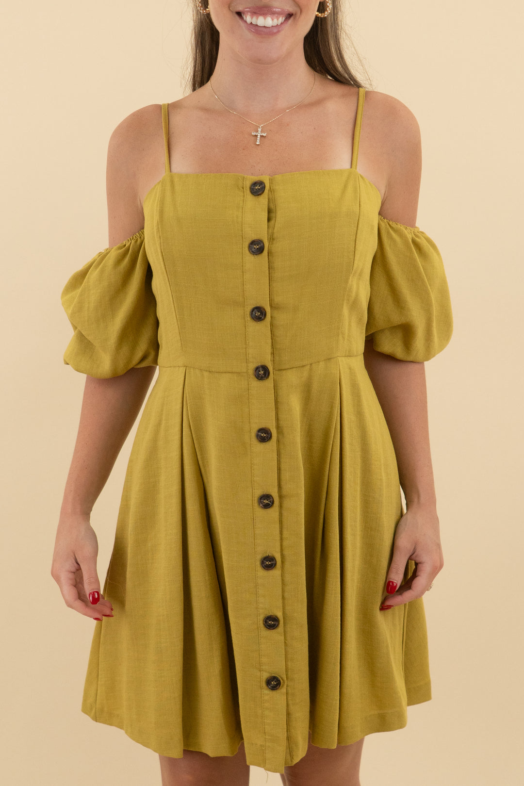 Just One Answer Green Button Down Mini Dress (m; retail $114)
