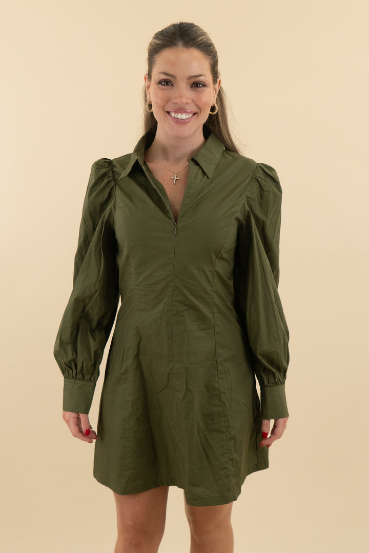 Avara Olive Green Zip Collar Mini (s; retail $98)