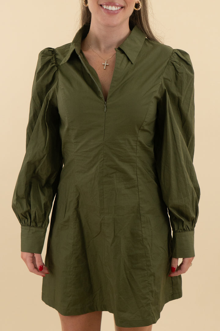 Avara Olive Green Zip Collar Mini (s; retail $98)