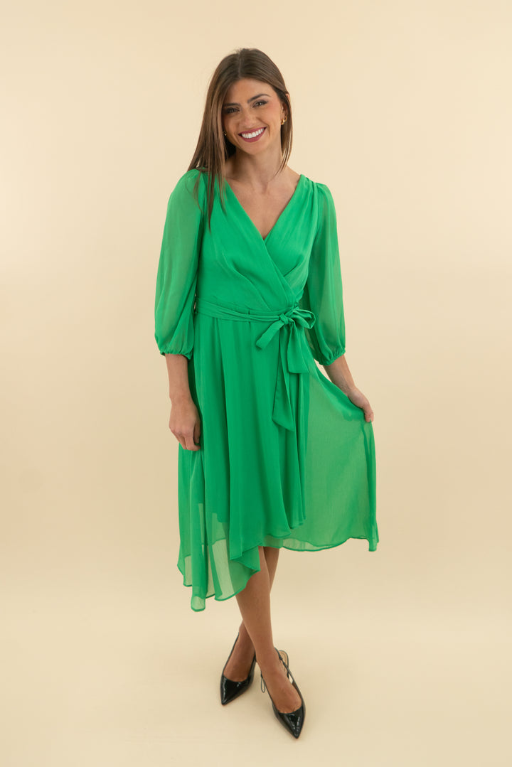 DKNY Green Wrap Midi Dress nwt (2; retail $130)