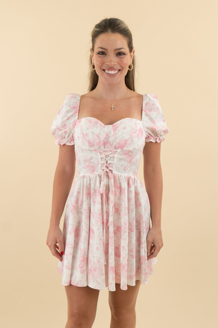 White and Pink Floral Corset Mini Dress (s; retail $55)