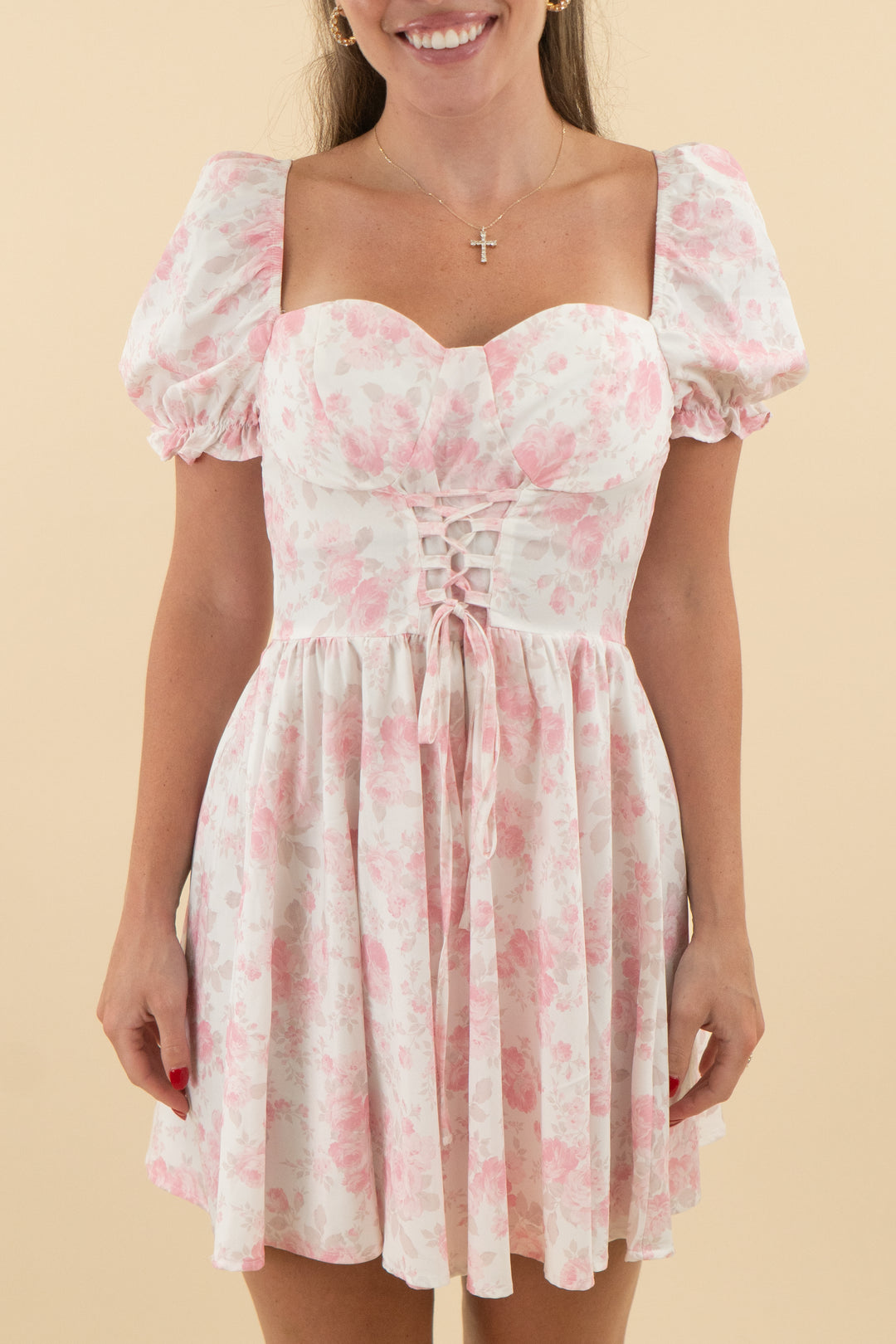 White and Pink Floral Corset Mini Dress (s; retail $55)