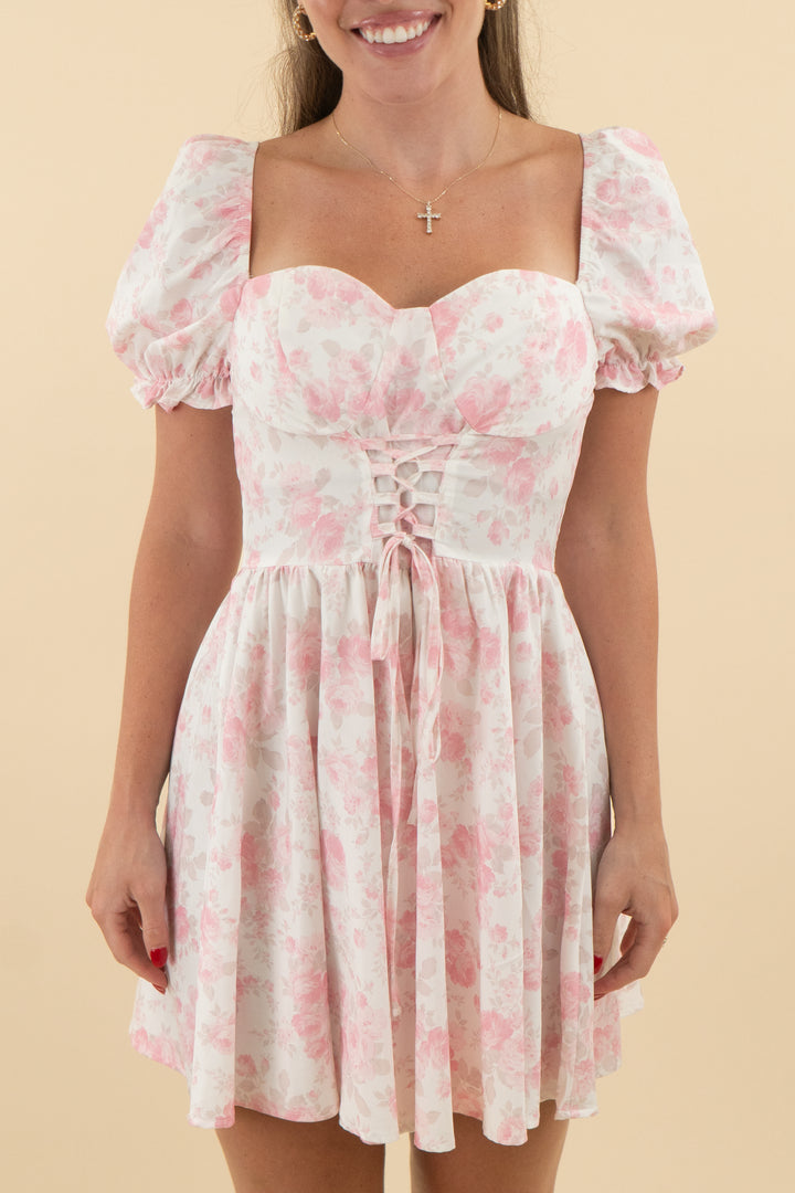White and Pink Floral Corset Mini Dress (s; retail $55)