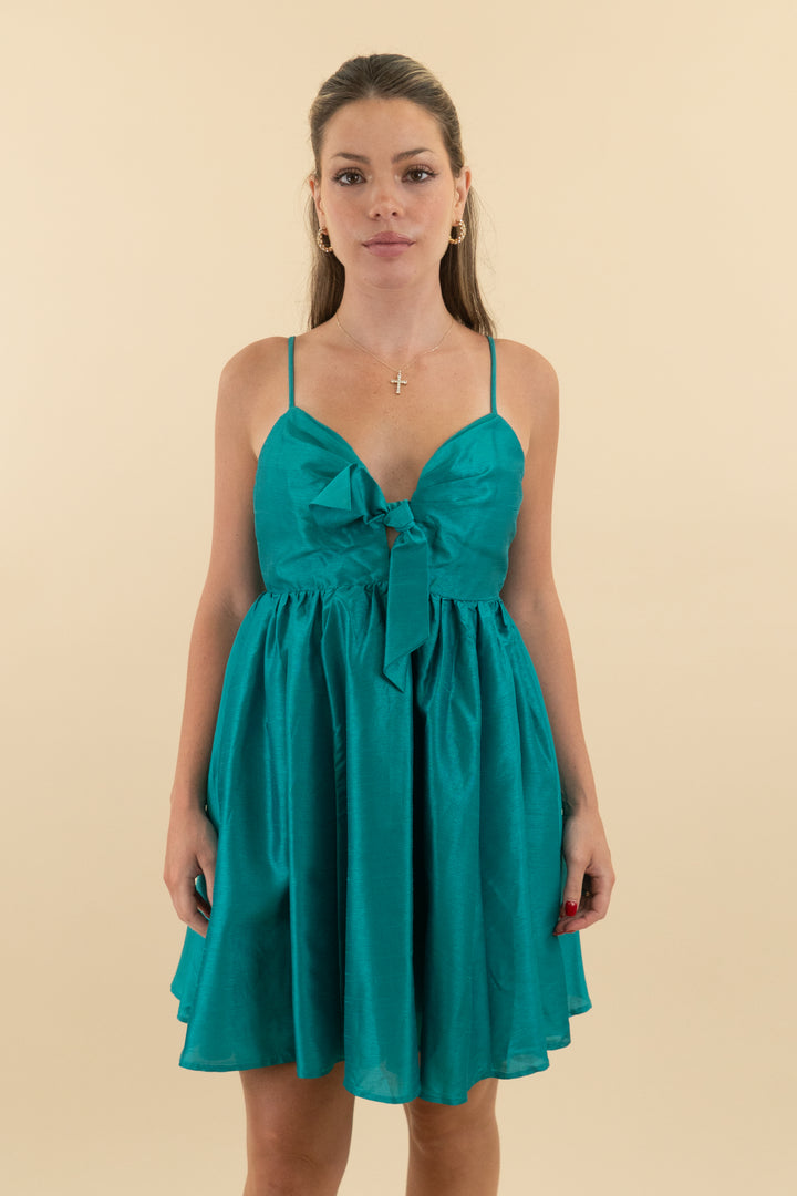 Aakaa Emerald Bow Mini Dress (s; retail $85)