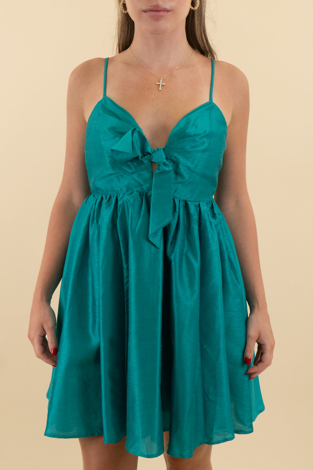 Aakaa Emerald Bow Mini Dress (s; retail $85)