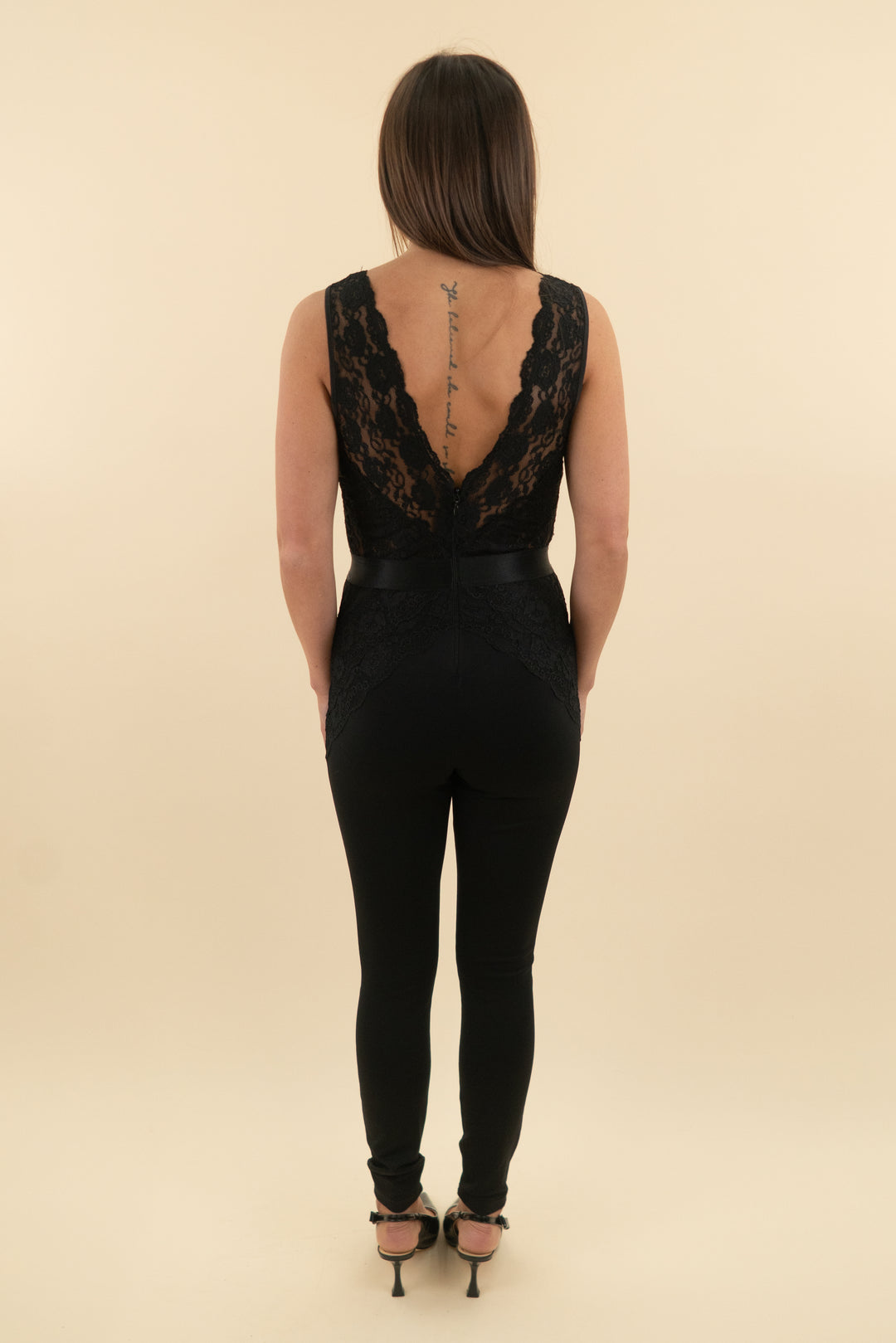 Bebe Black Lace V neck Jumpsuit (xs; retail $106)