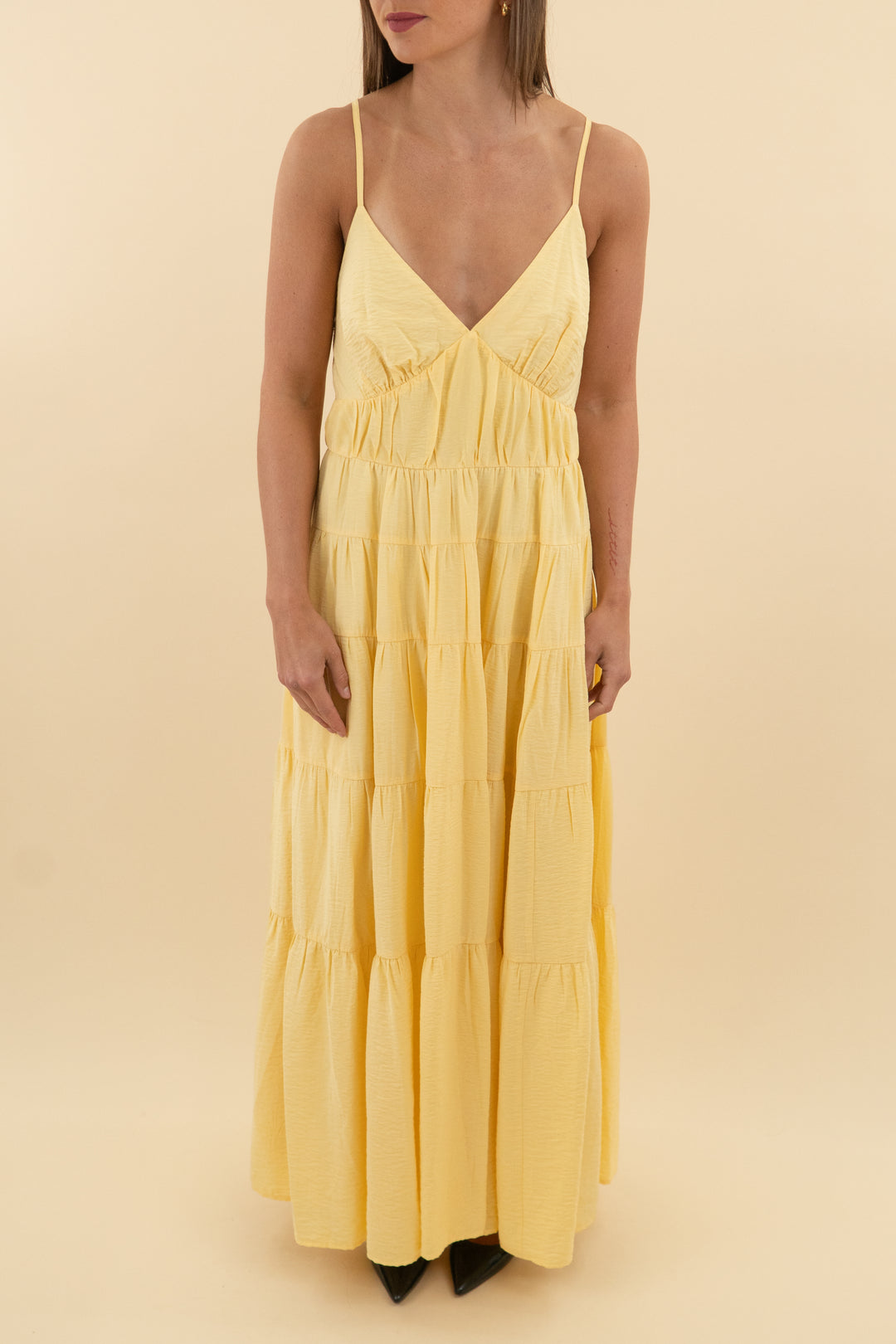 Abercrombie & Fitch Yellow Tiered Halter Maxi (m; retail $120)