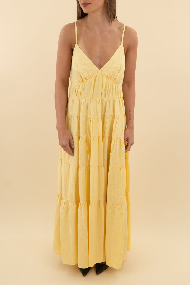 Abercrombie & Fitch Yellow Tiered Halter Maxi (m; retail $120)
