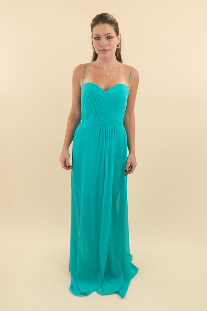 Erin Turquoise Maxi Dress Sweetheart Neckline (4; retail $295)