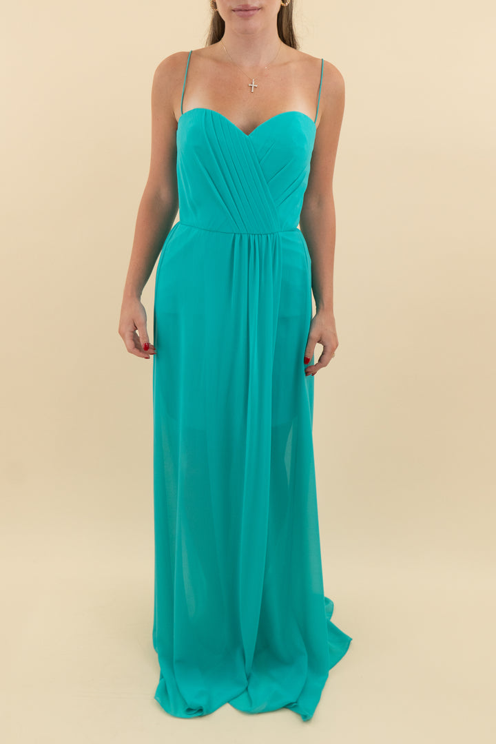 Erin Turquoise Maxi Dress Sweetheart Neckline (4; retail $295)