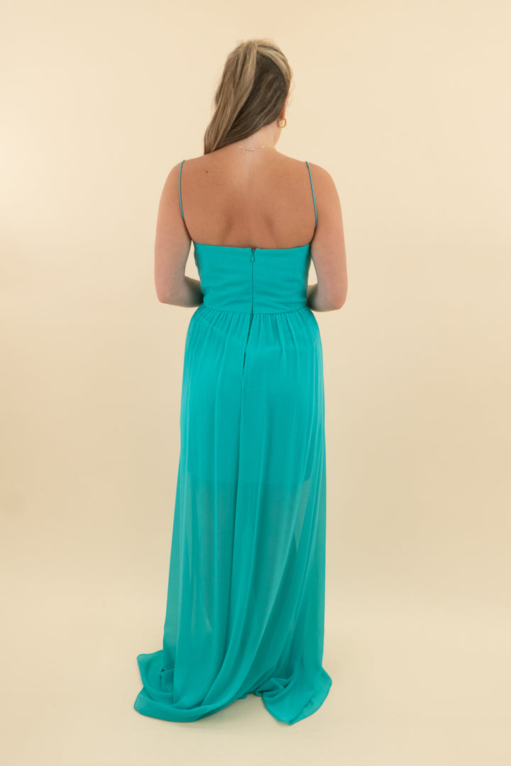 Erin Turquoise Maxi Dress Sweetheart Neckline (4; retail $295)