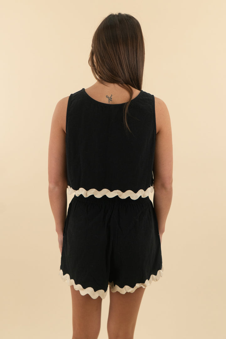Black and Cream Ruffle Hem Top & Short Set (s; retail $59)