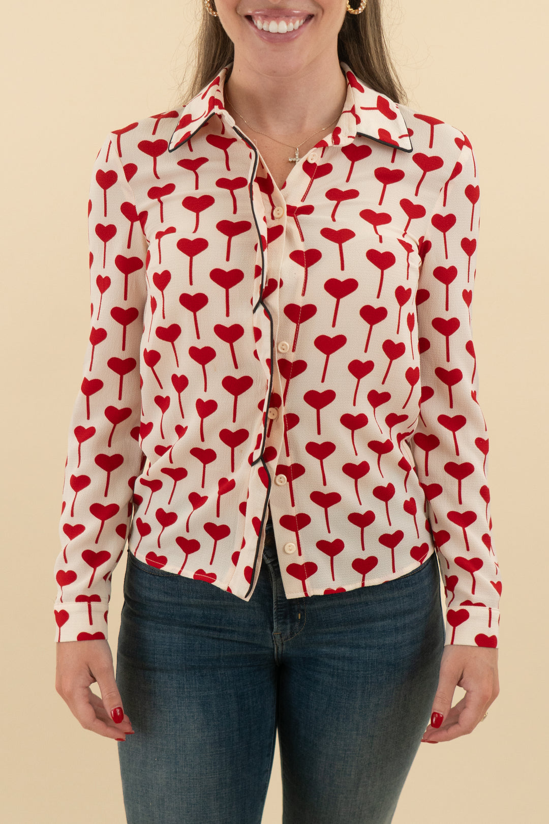 topshop pink heart print blouse (2)