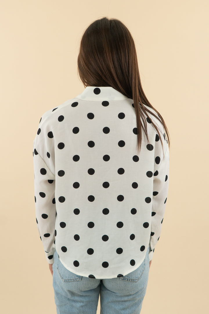 sophyline white polka dot button down nwt (m; retail $70)