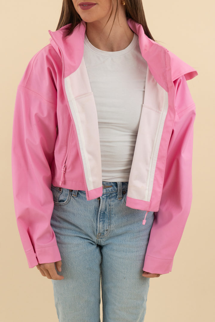 zara pink cropped funnel neck jacket (s; retail $65)