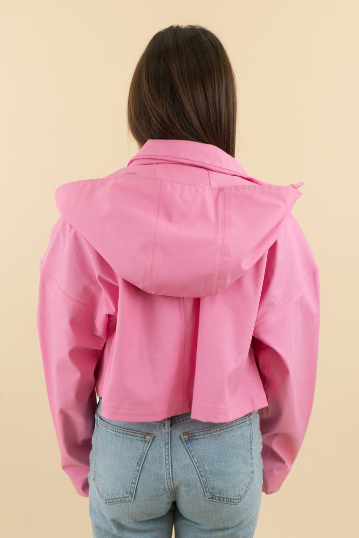 zara pink cropped funnel neck jacket (s; retail $65)