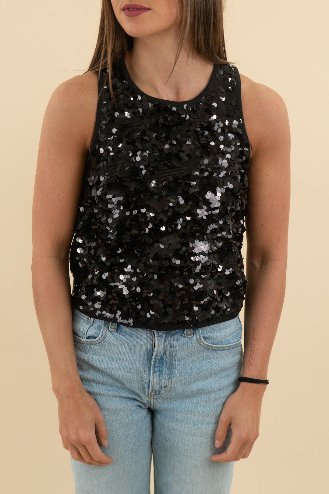 hollister black sleeveless sequin top (xs)