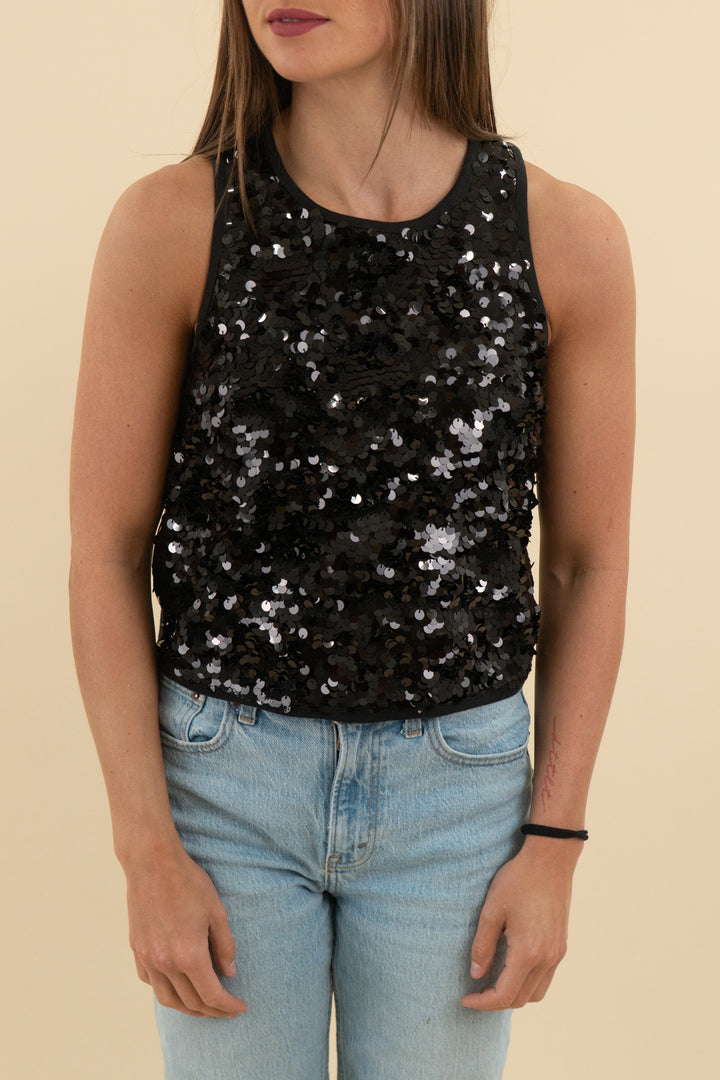 hollister black sleeveless sequin top (xs)