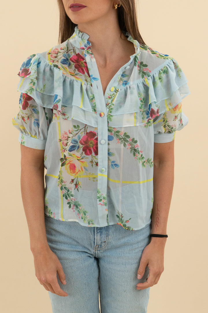 asos blue floral sheer ruffle blouse (0)