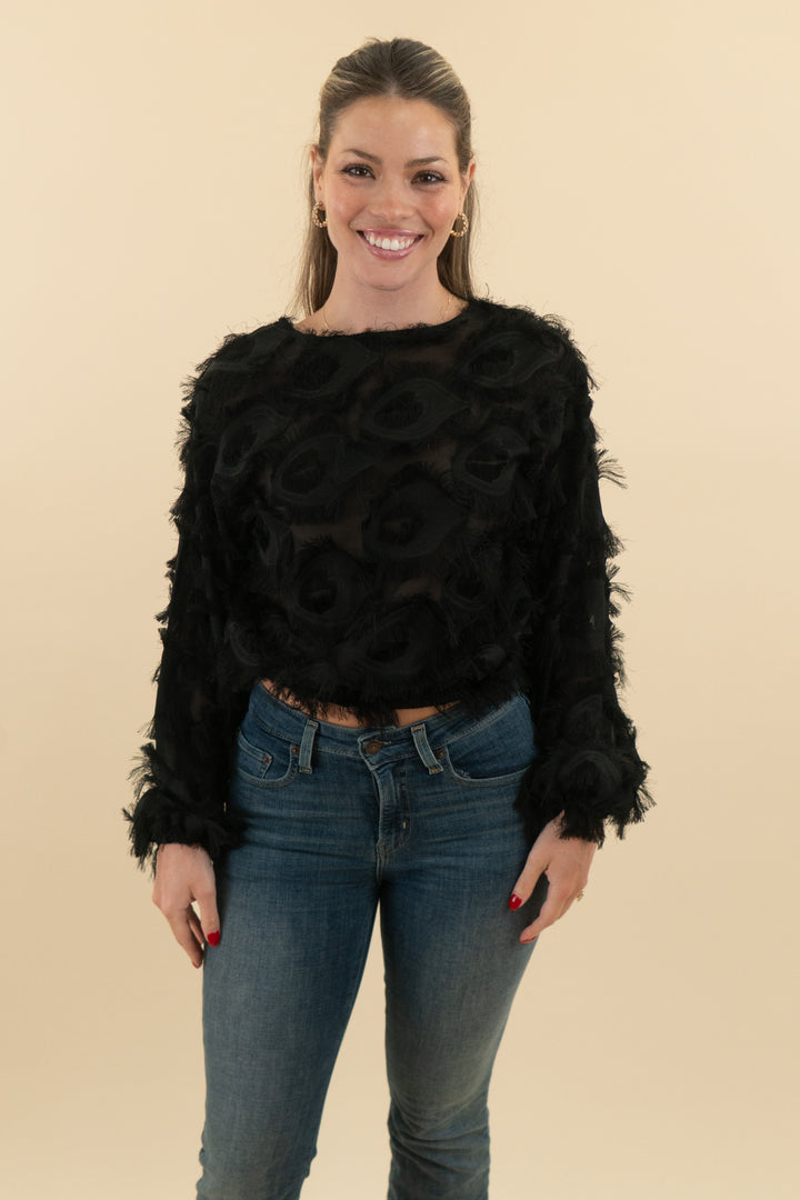 black fringed blouse (s; retail $30)