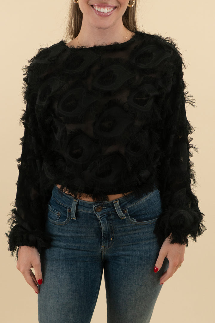 black fringed blouse (s; retail $30)