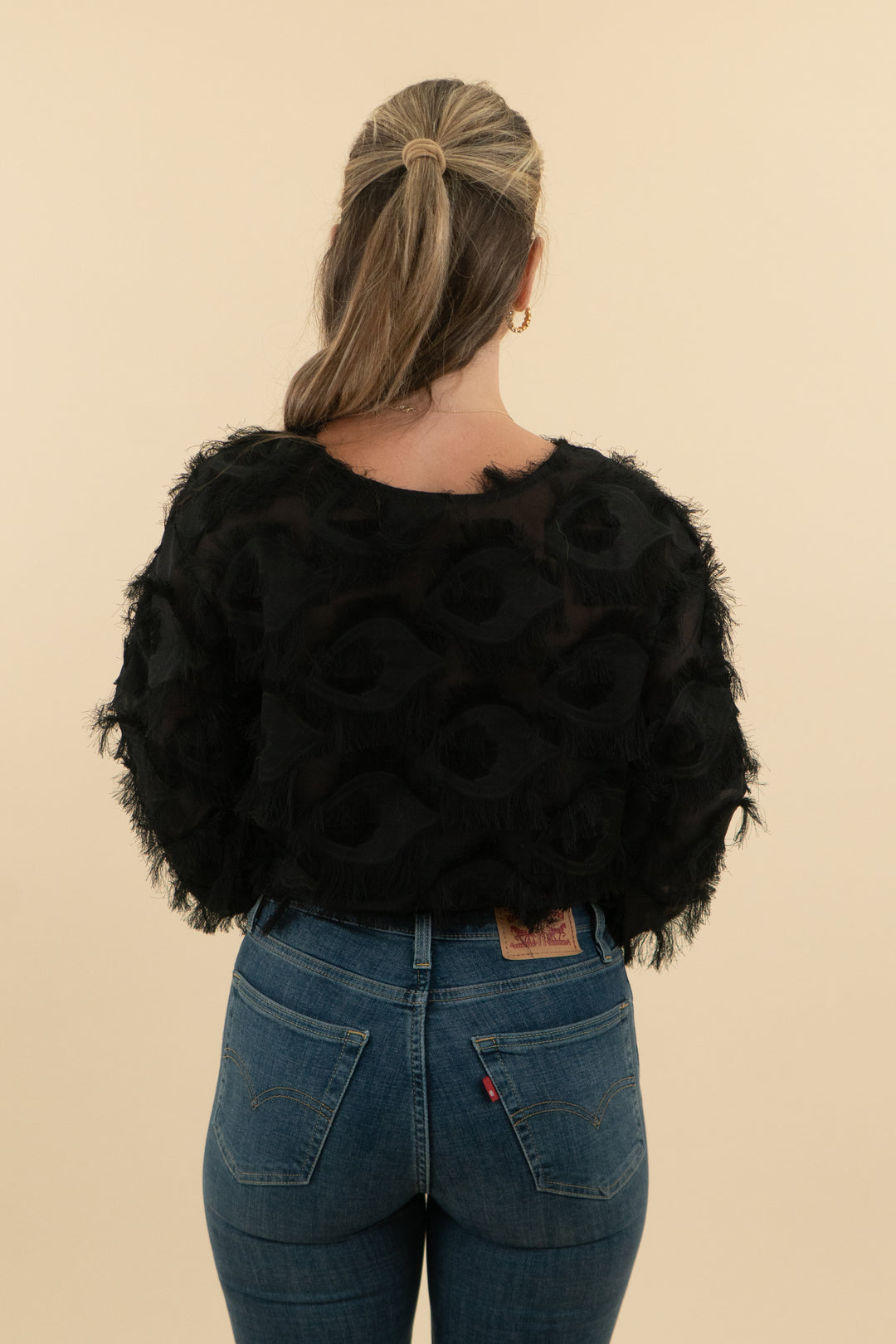 black fringed blouse (s; retail $30)
