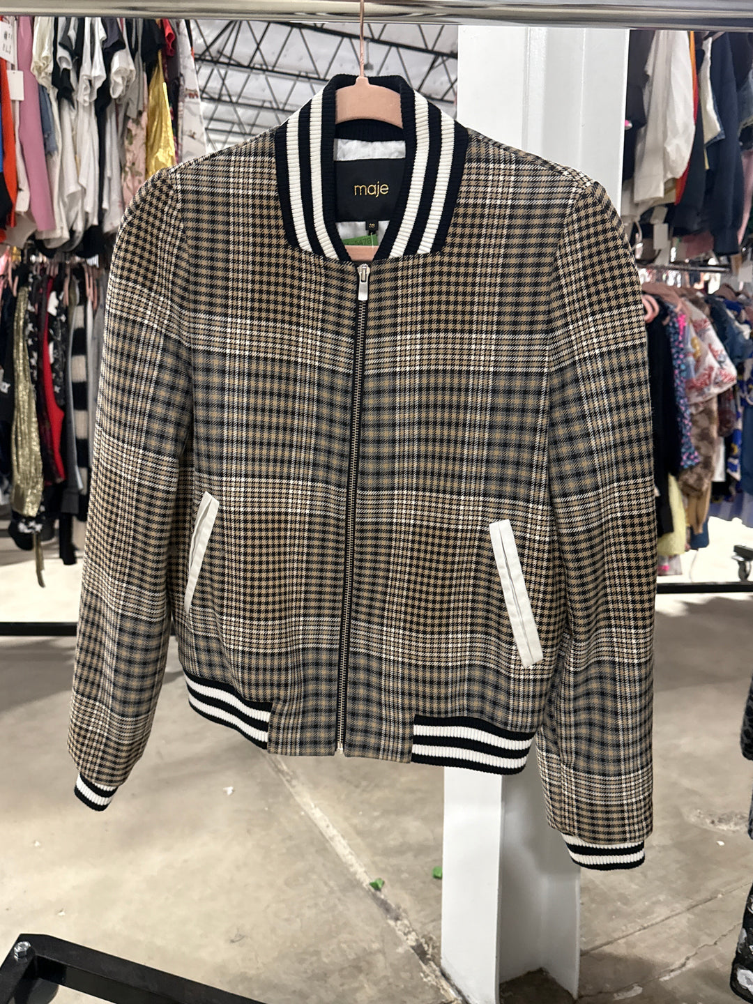 SOLD: Maje plaid bomber jacket (FR38/US6; retail $520)
