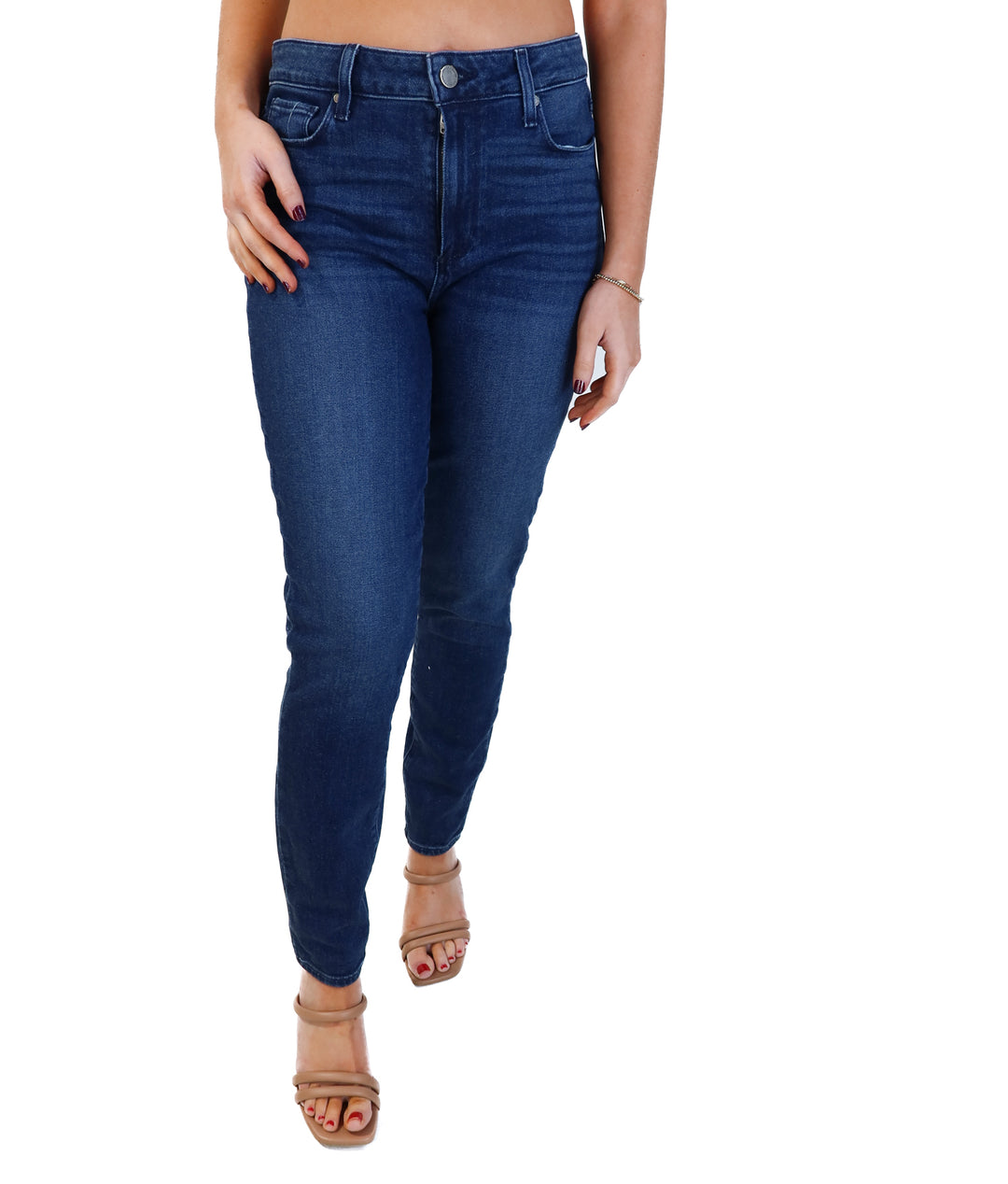 Paige medium wash ankle jean (28; retail $216)