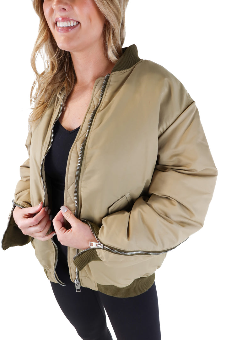 Zara Khaki Bomber Jacket (M; retail $198)