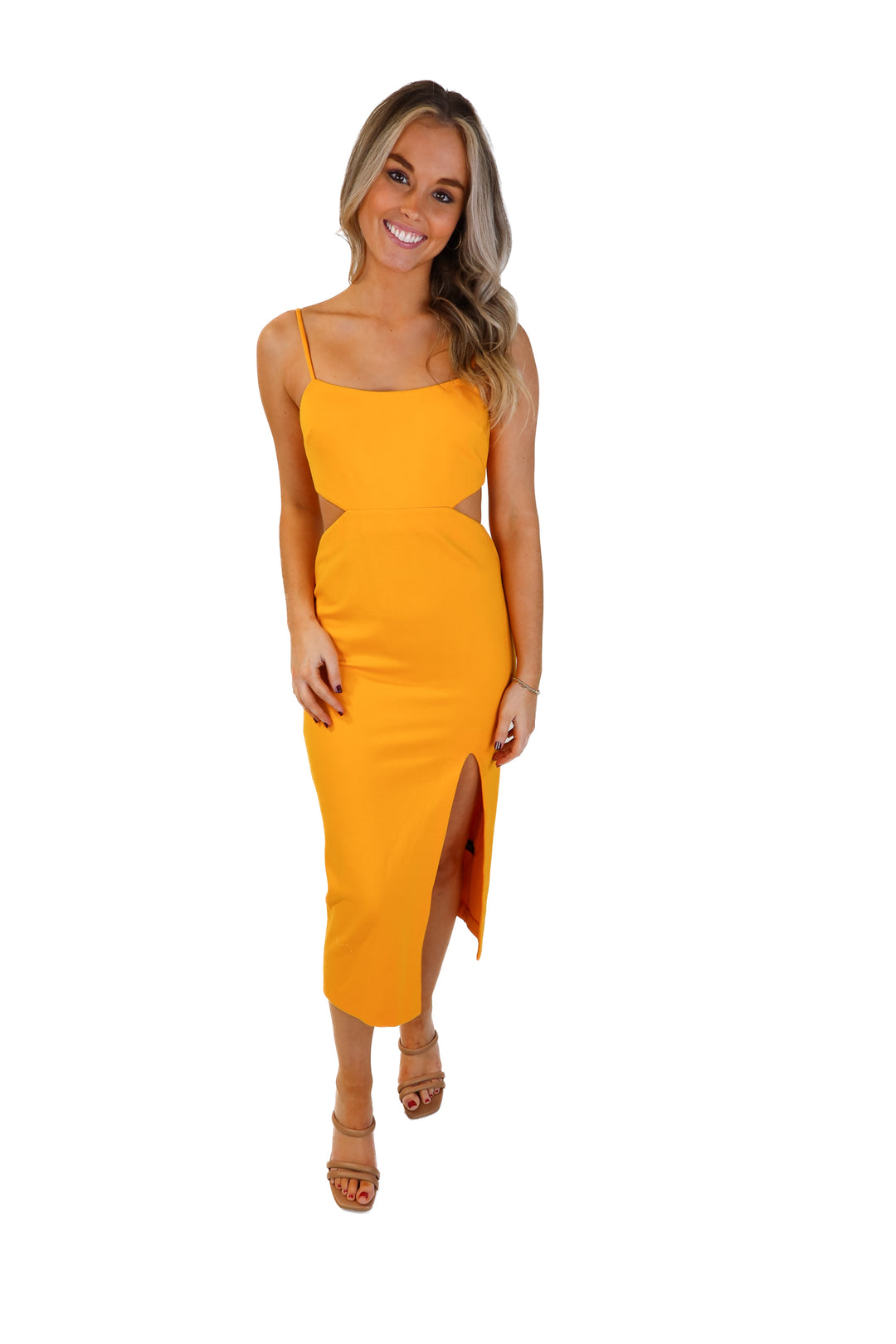 Hours orange cut out midi dress (s; retail $211)