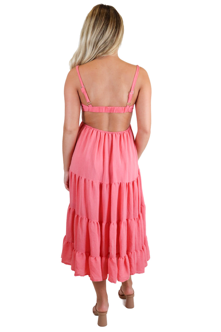 Hello Molly Coral Tiered Midi Dress  (4)