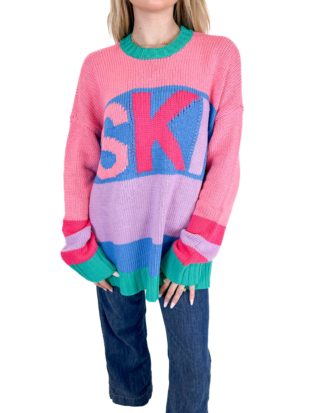Show Me Your Mumu Pink Color Block Ski Sweater (S)