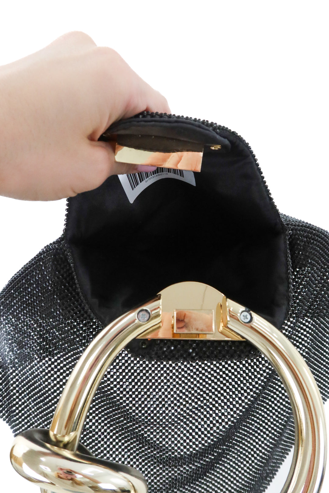 black rhinestone w/ gold chunky bracelet handle bag