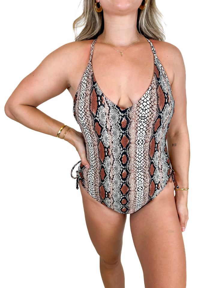 Kona Sol Snakeskin Print One Piece Suit (M)