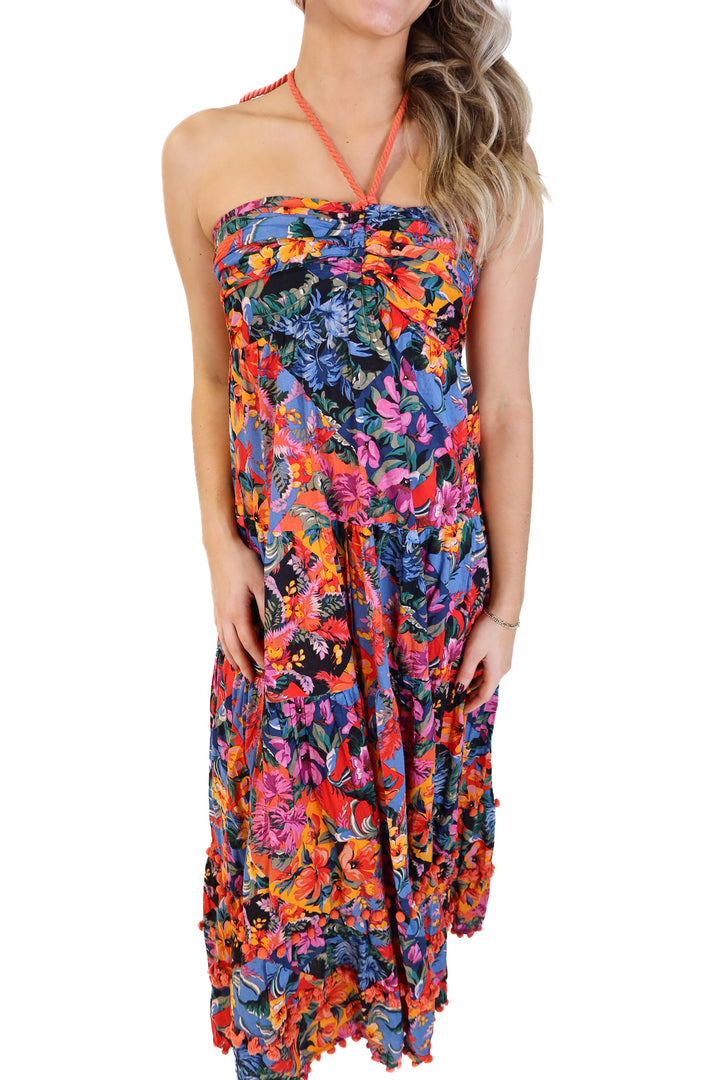 Olivaceous tropical halter dress (s; retail $79)