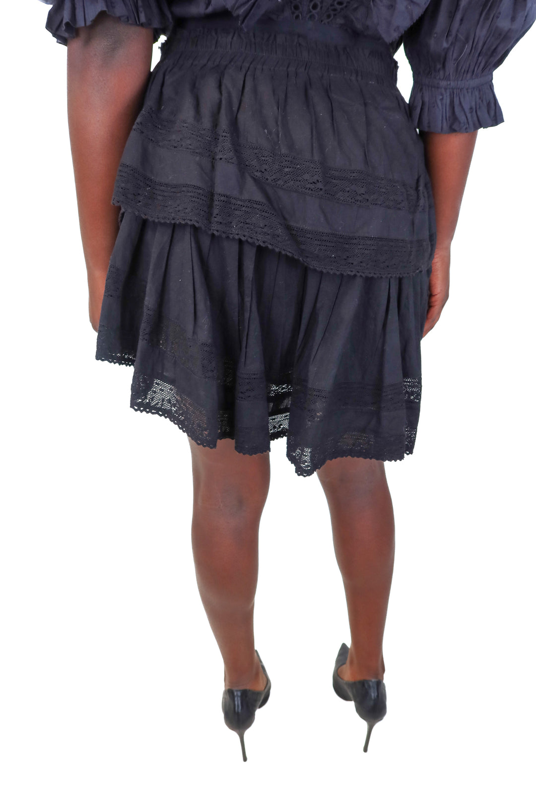love shack fancy black ruffle skirt (xs; retail $245)
