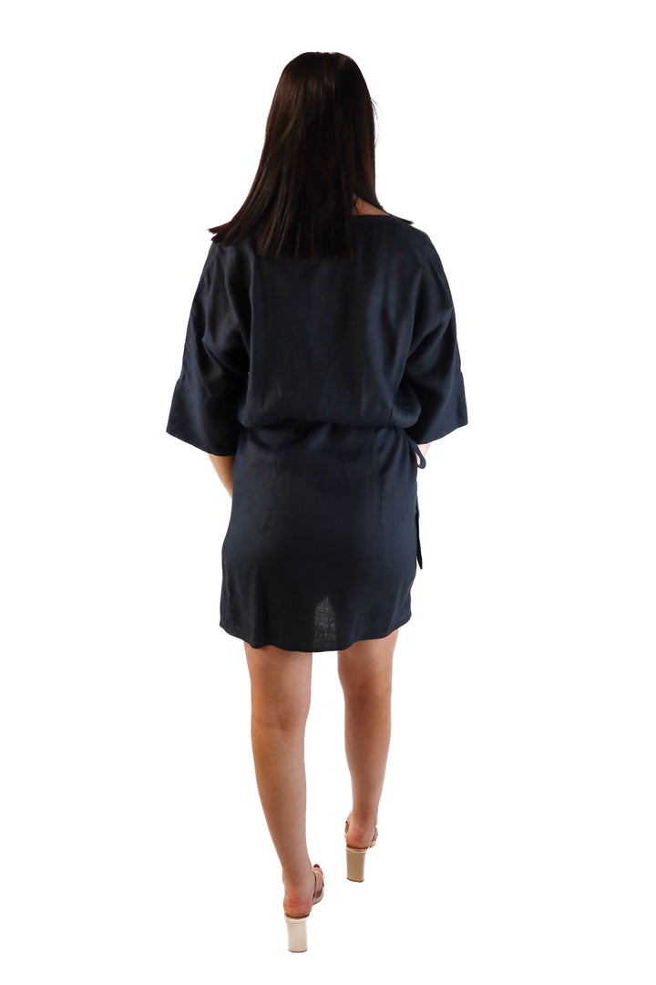 Lilya Black Linen Wrap Dress (M)