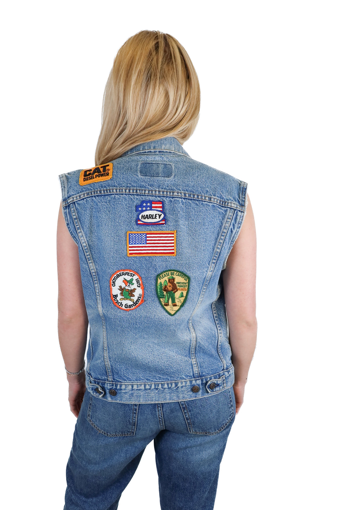 harley davidson patch denim vest (s)