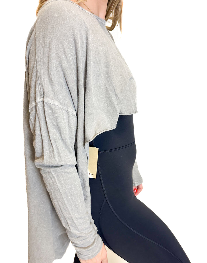 Free People Grey-Green Long Sleeved Hemp T-Shirt (S)