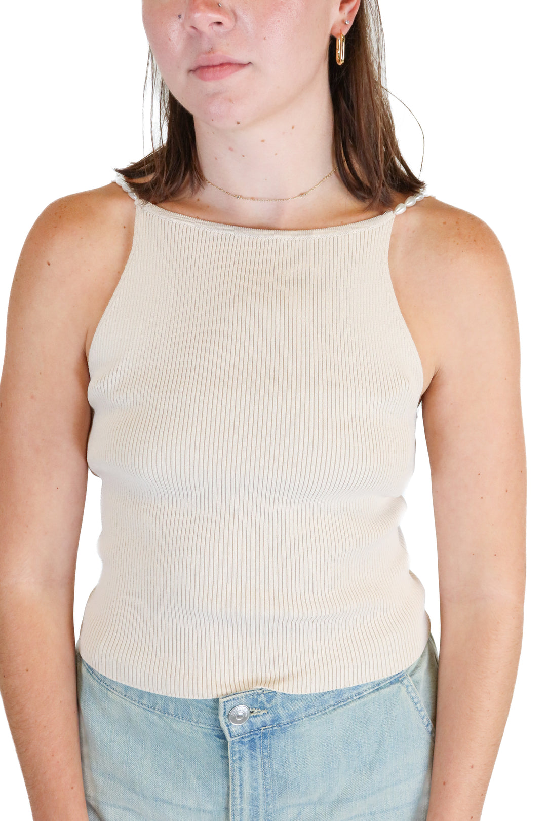 House of Harlow Beige Pearl Strap Tank NWT (M: Retail $125)