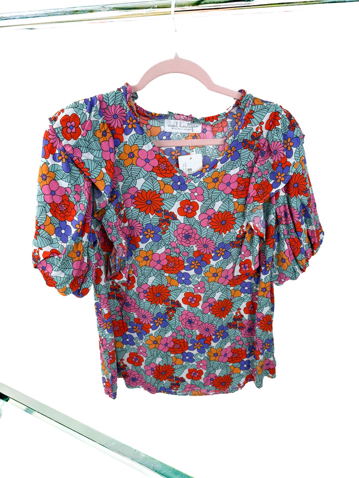 mod boutique floral top (L; retail $44)