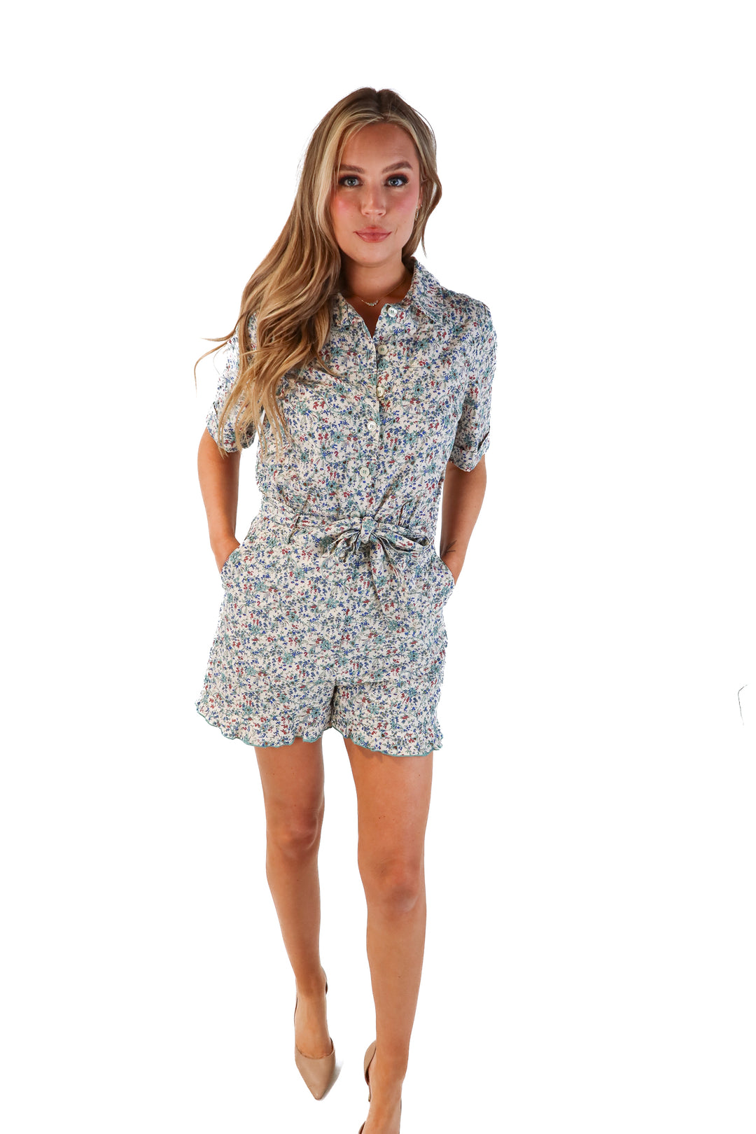 Sezane floral stitched romper (FR42/ US8; retail $345)
