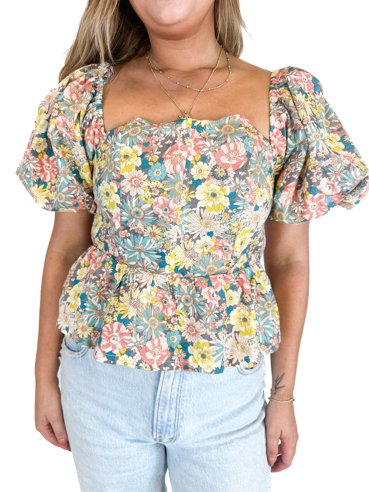 &merci Floral Puffed Sleeve Blouse NWT (L)