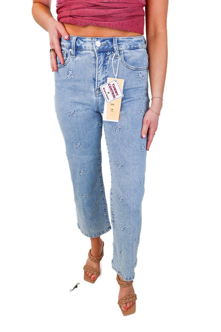 risen light wash floral jeans NWT (24; retail $74.90)