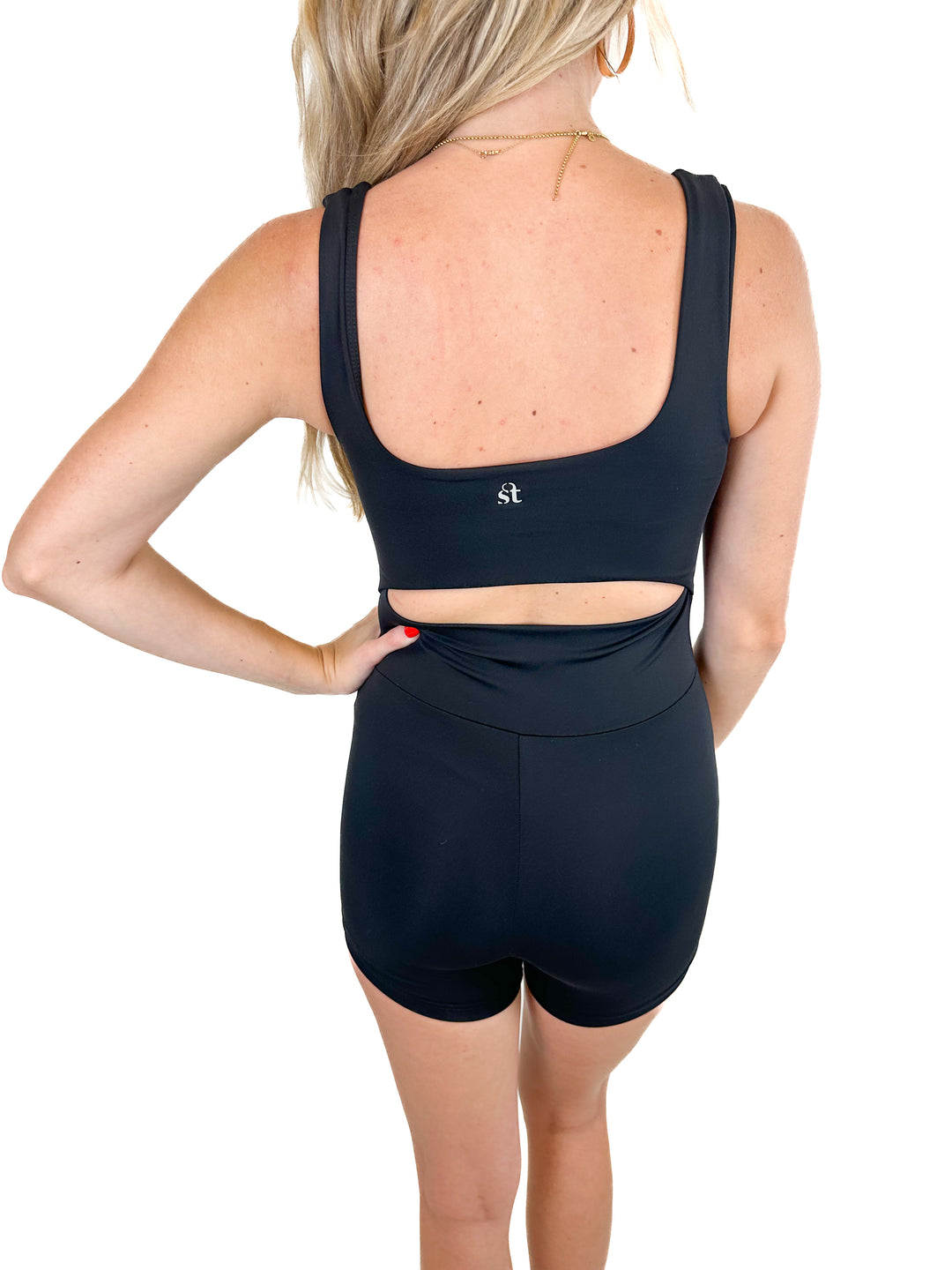 Strut This Black Workout Onesie (S)*