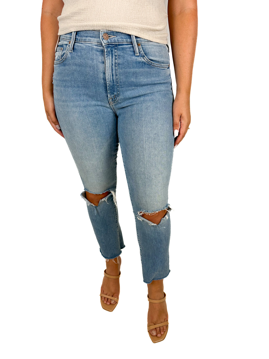 Mother Denim Cropped Distressed Jeans (29)