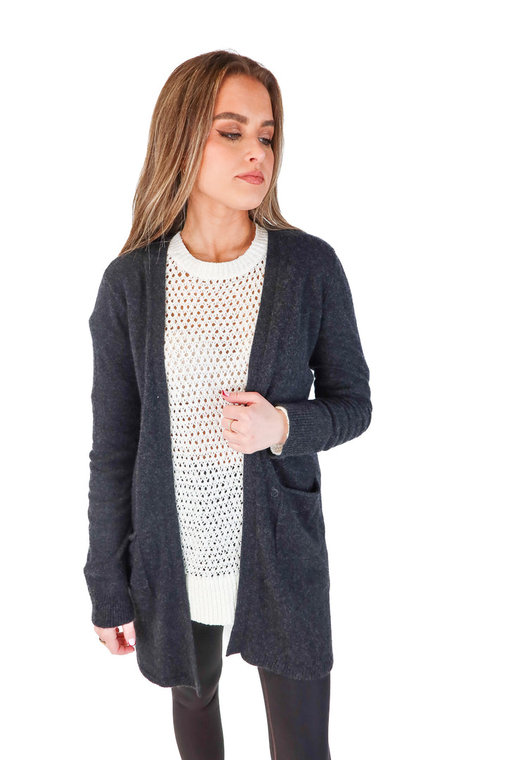 ATM Charcoal Open Front Long Cashmere Cardigan (S)