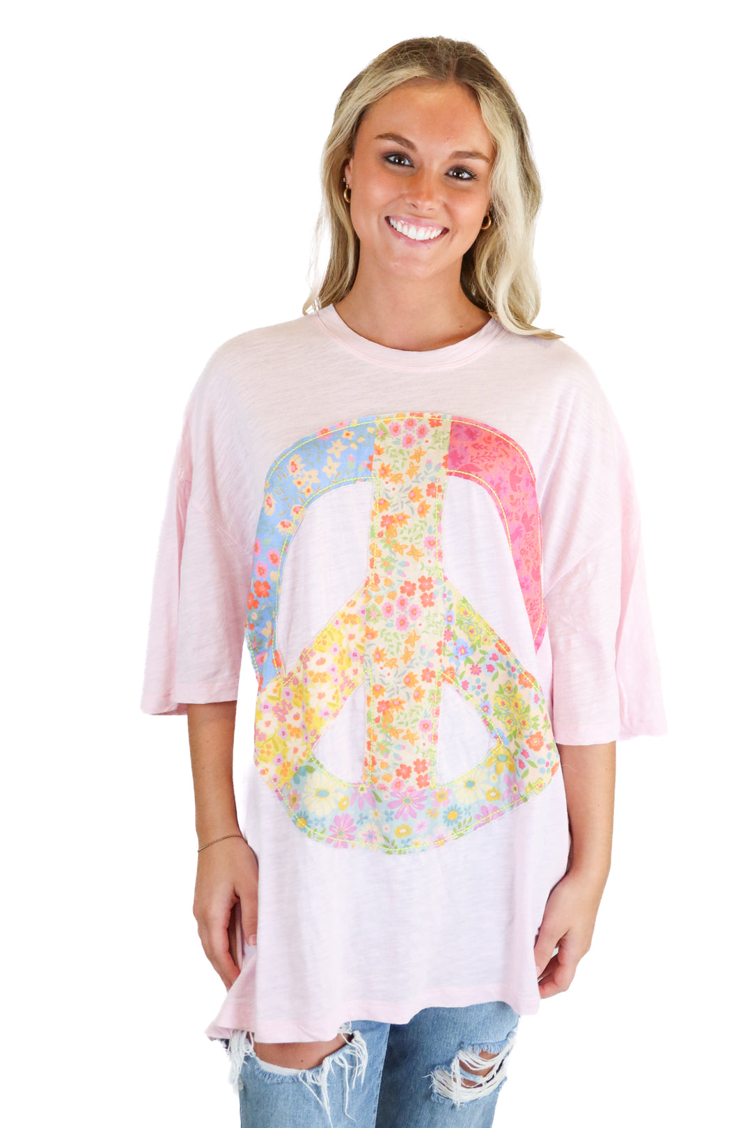 Natural Life light pink peace sign tee NWT (O/S)