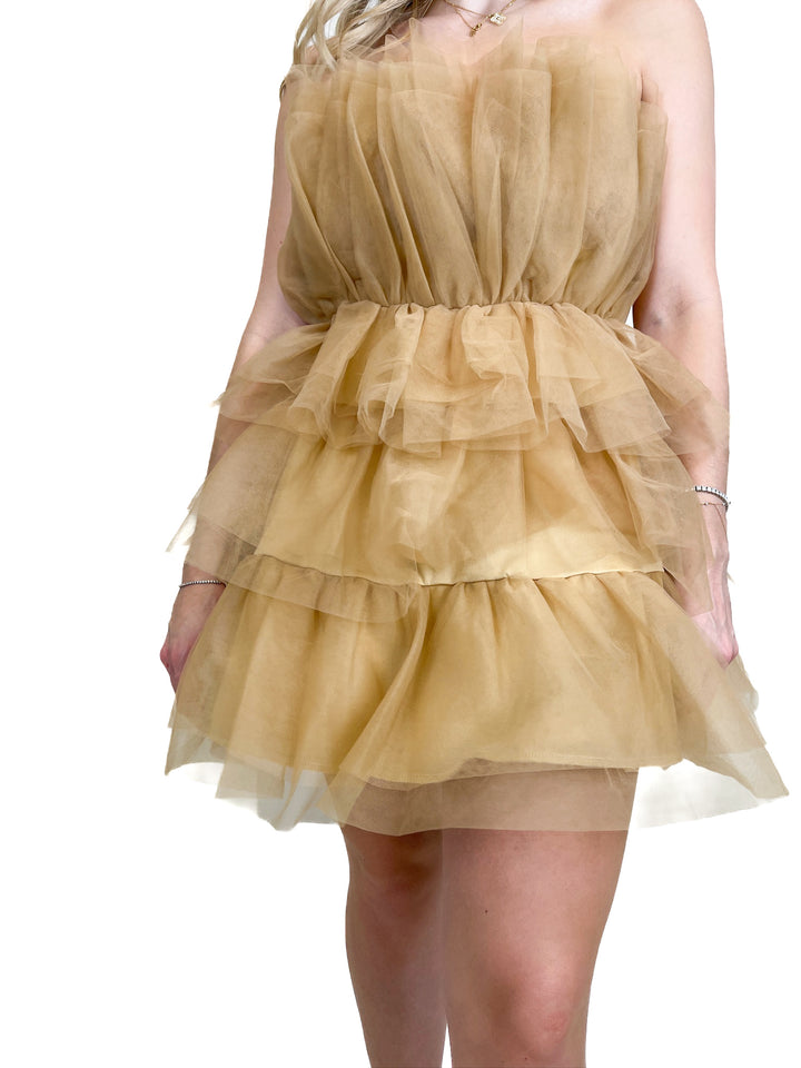 The Post Tan Tulle Mini Dress (S)